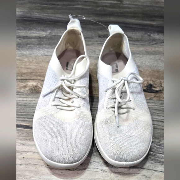 Fitflop Shoes - FitFlop F Sporty Womens Size 5 Casual Flat Athletic Sneaker Ivory Gold Glitter
